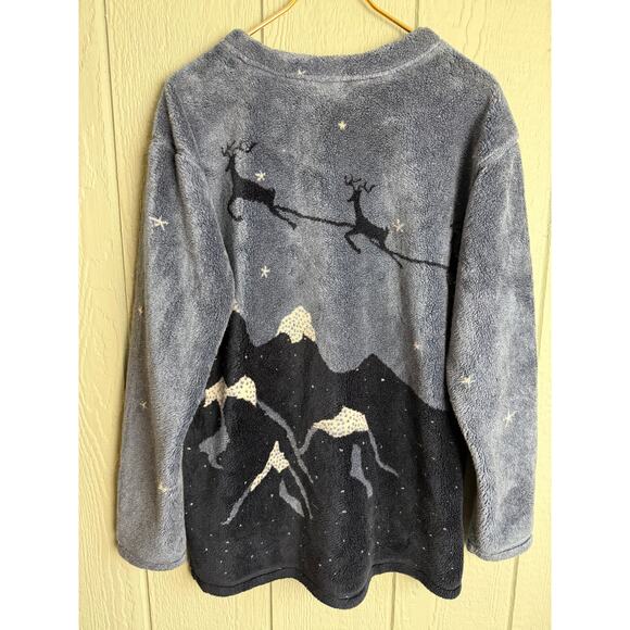 Vintage PBJ Sport Fleece Christmas Sweater Night Sky Scene Cozy V-Neck USA – M/L - Picture 6 of 6